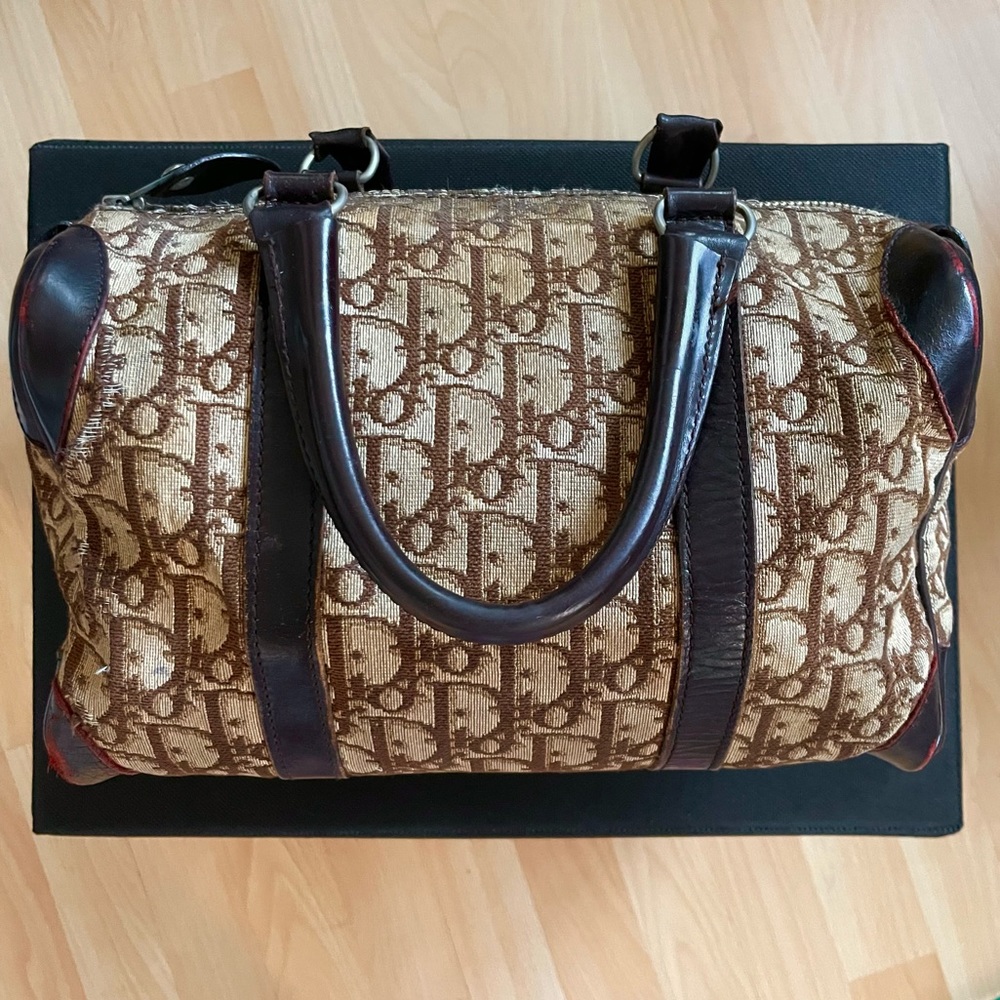 *SOLD* Christian Dior Vintage Trotter Boston Bag Brown Canvas Leather Trim